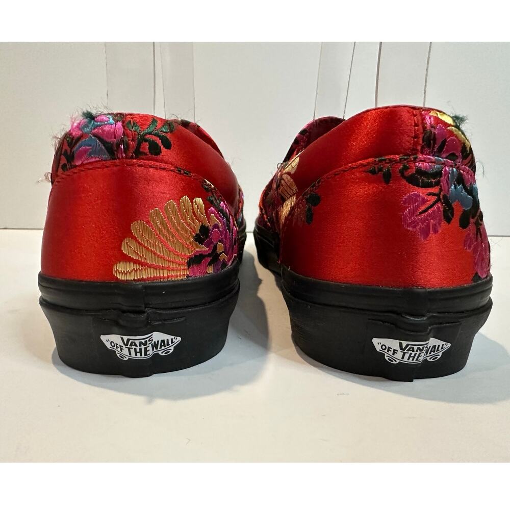 Vans Classic Slip-On Festival Embroidered Satin Sneakers Women’s 9 Red NWOB - Picture 5 of 10